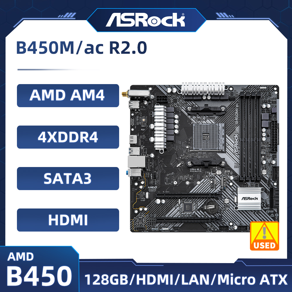 B450 B450M Motherboard ASRock B450M/ac R2.0 Motherboard Sockel AM4 unterstützt Ryzen 5 5600 4300G 1600 DDR4 PCI-E 3.0 Micro ATX