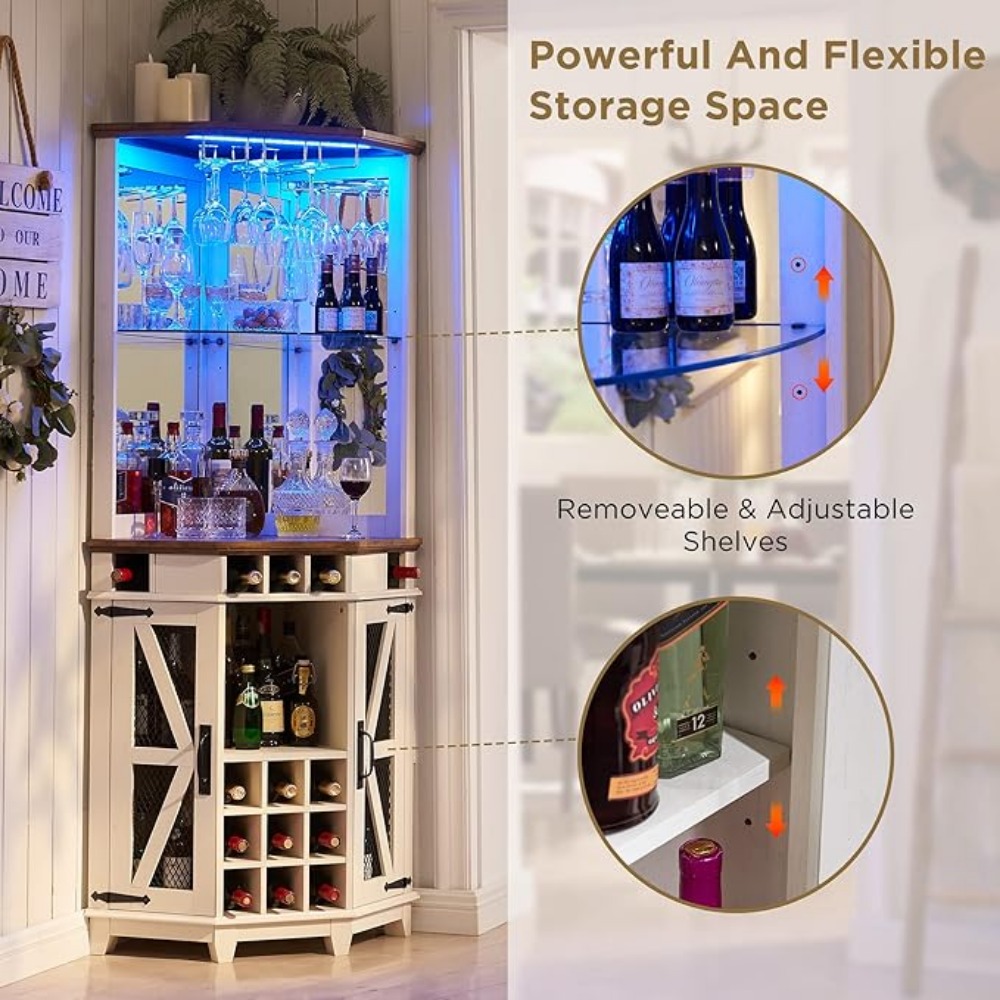 Bar Cabinet, Tall Liquor Cabinet Coffee Bar Cabinet for Home, Display Cabinet Hutch Corner Wine Rack Home Bar Furniture