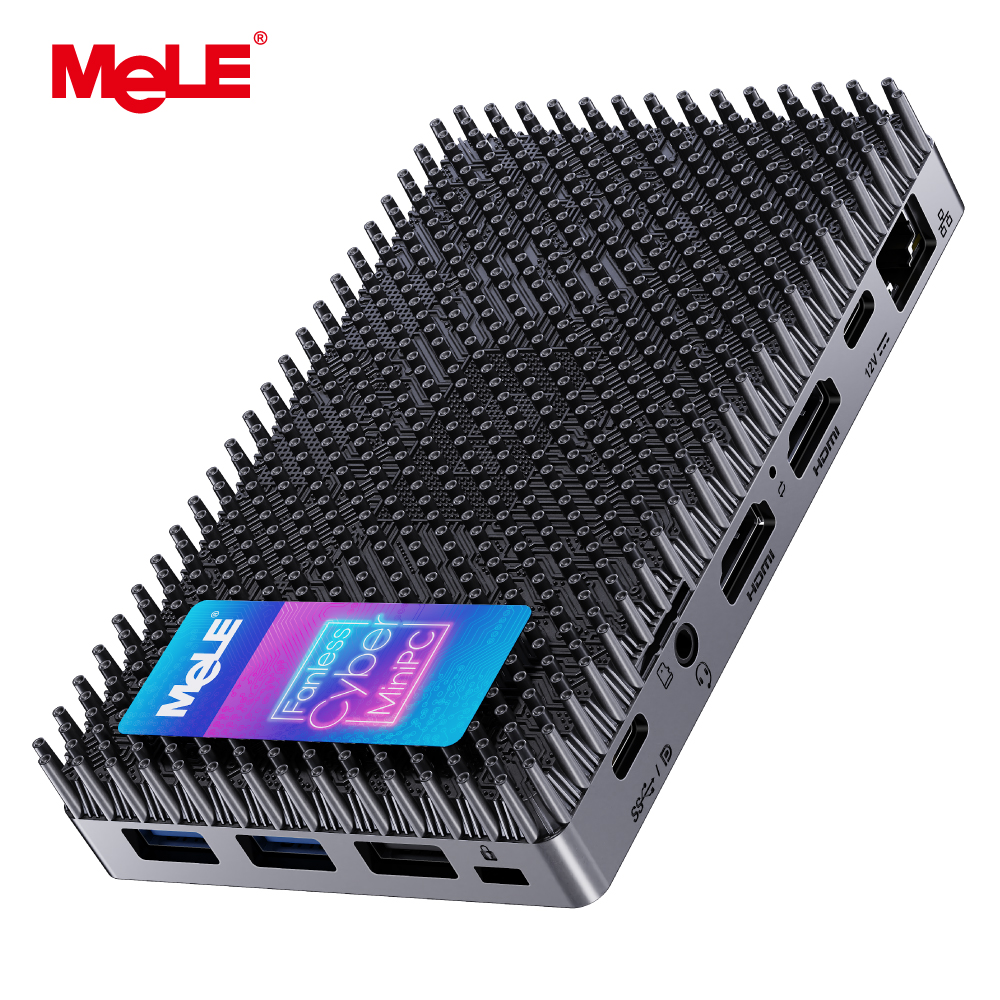 MeLE Fanless Mini PC N150 32GB LPDDR5 1TB,Small Micro Desktop Computer Cyber X1,Dual HDMI,4K Display,USB 3.2,USB C,WiFi5 BT5.1
