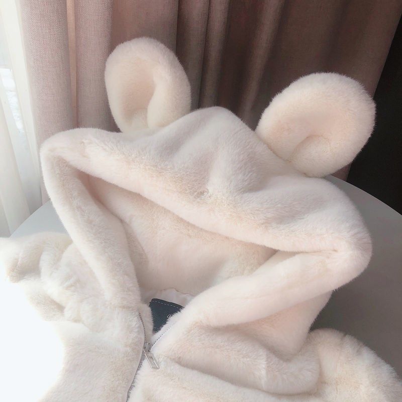 COZY หลวม faux FUR Coat WOMENS faux FUR fuzzy hooded fluffy ears surcoat Overcoat ผู้หญิงฤดูหนาว WARM outerwear Snowy Day Wrap