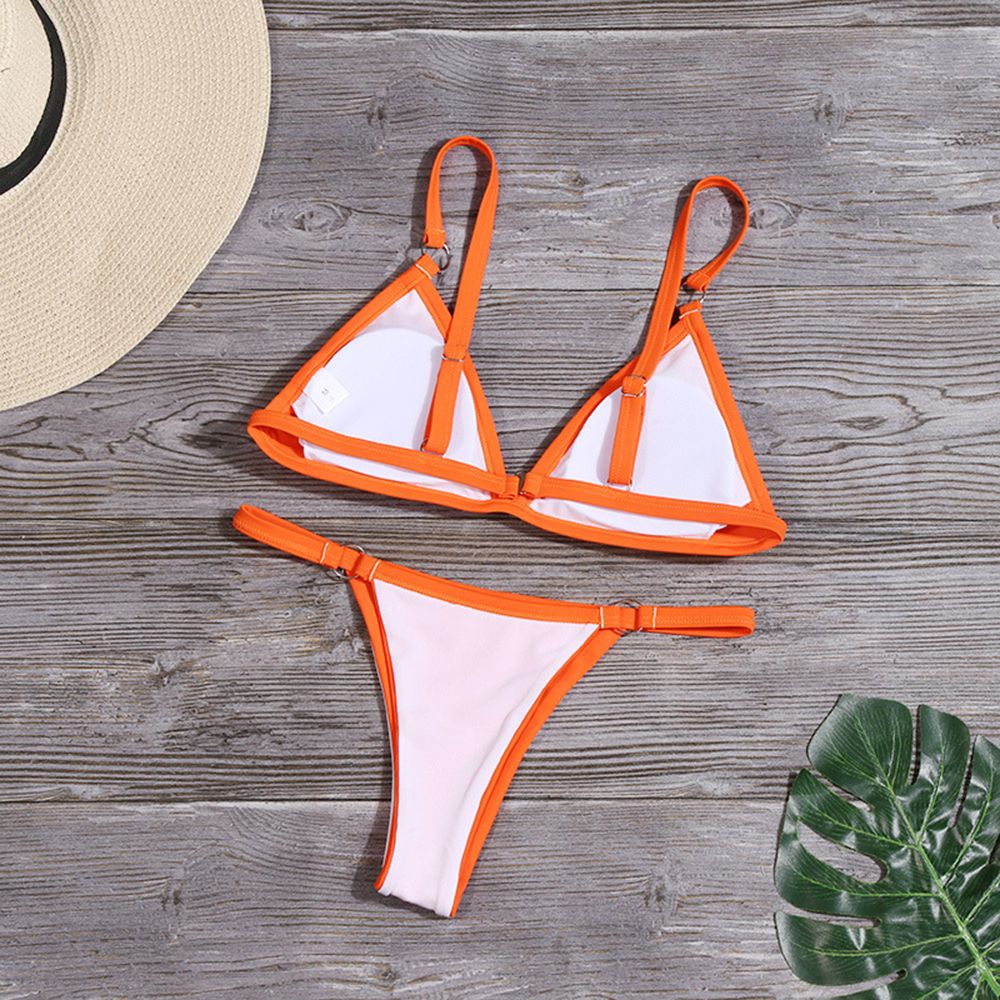 Urlaub Frau Mädchen Einfarbig Metall Schnalle Sling Backless Split Bademode Bikini Set Zwei Stück Badeanzug