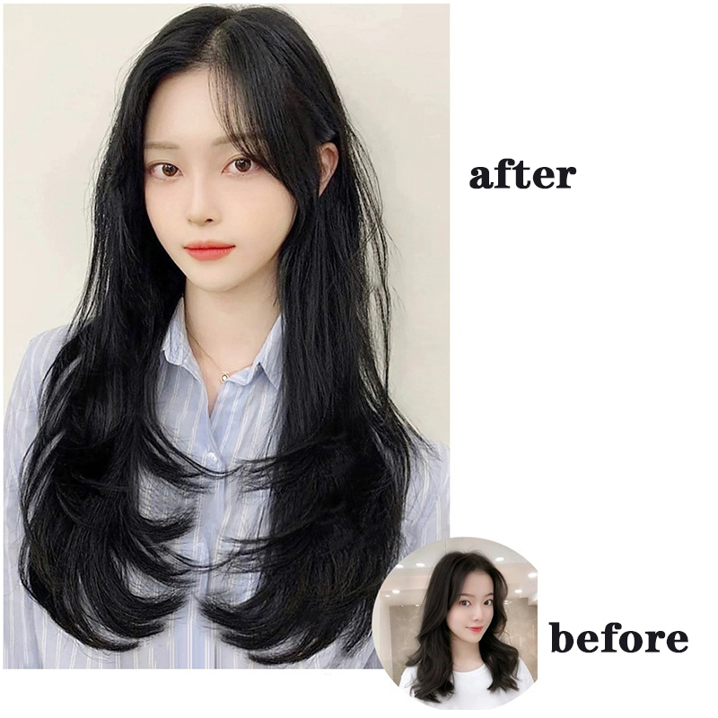 ヘアエクステンションのロングレイヤークリップ、ナチュラルミックスウェル、ストレートウェーブv字型ヘアピース、ブラウンヘアエクステンション、1ピース、22インチ