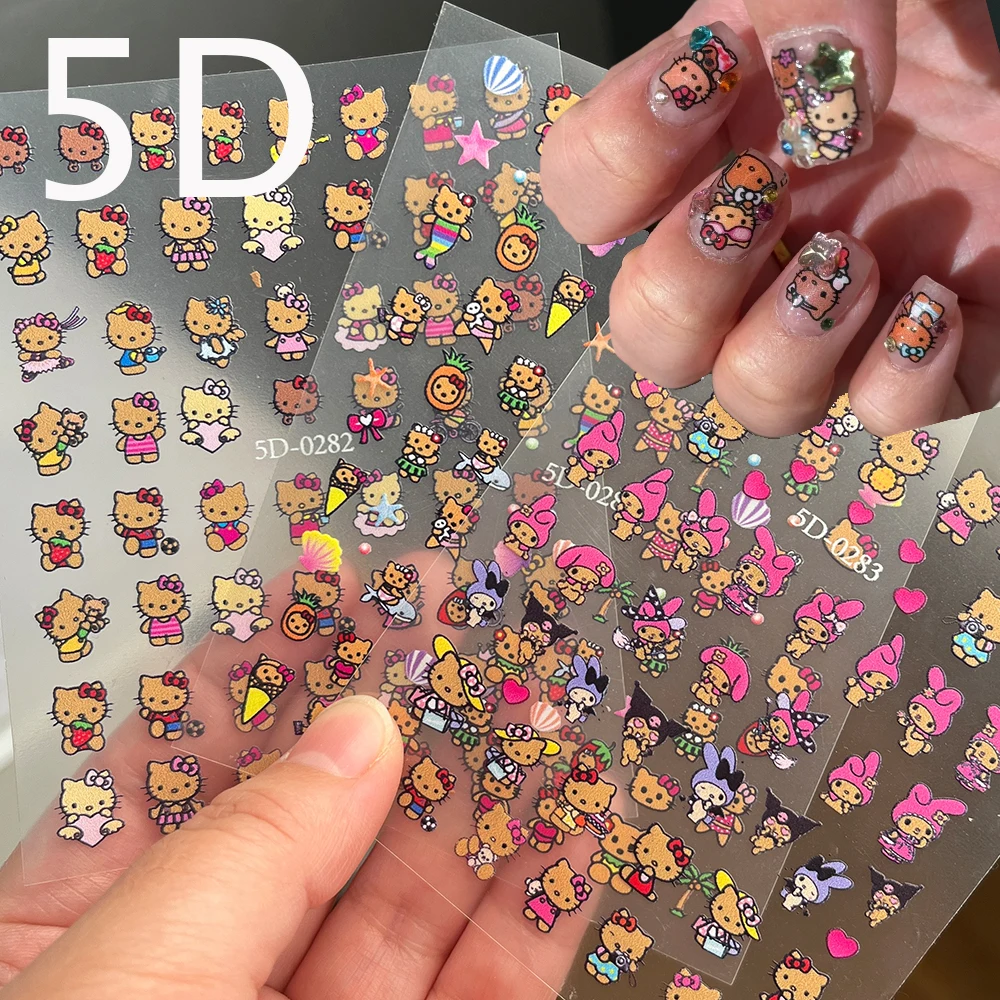 5D Sanrio Hawaii Hello Kitty/Mymelody наклейки для ногтей 1 шт. Kawaii мультфильм Китти наклейки для ногтей DIY праздничный слайдер для маникюра для девочек