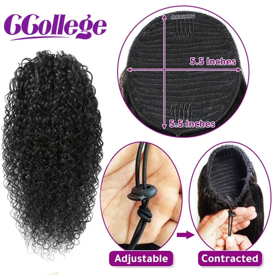 Ccolegio-extensiones de cabello humano rizado con cordón para mujer, cabello Afro rizado, 8-30 pulgadas
