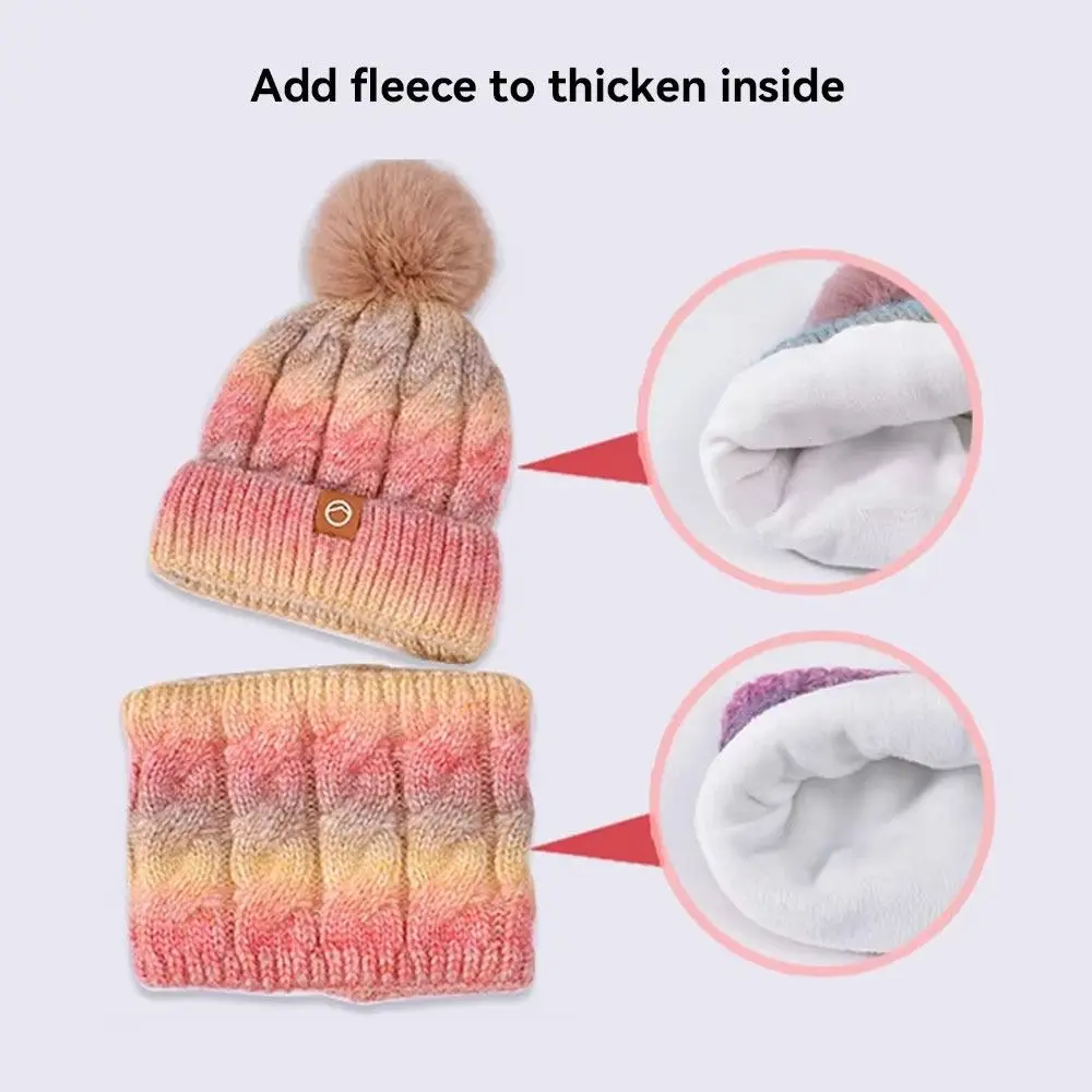 Set di sciarpe per cappelli lavorati a maglia in colore sfumato Berretti antivento a prova di freddo Berretti invernali addensati Caldi per ciclismo Sci Skullcap per donna