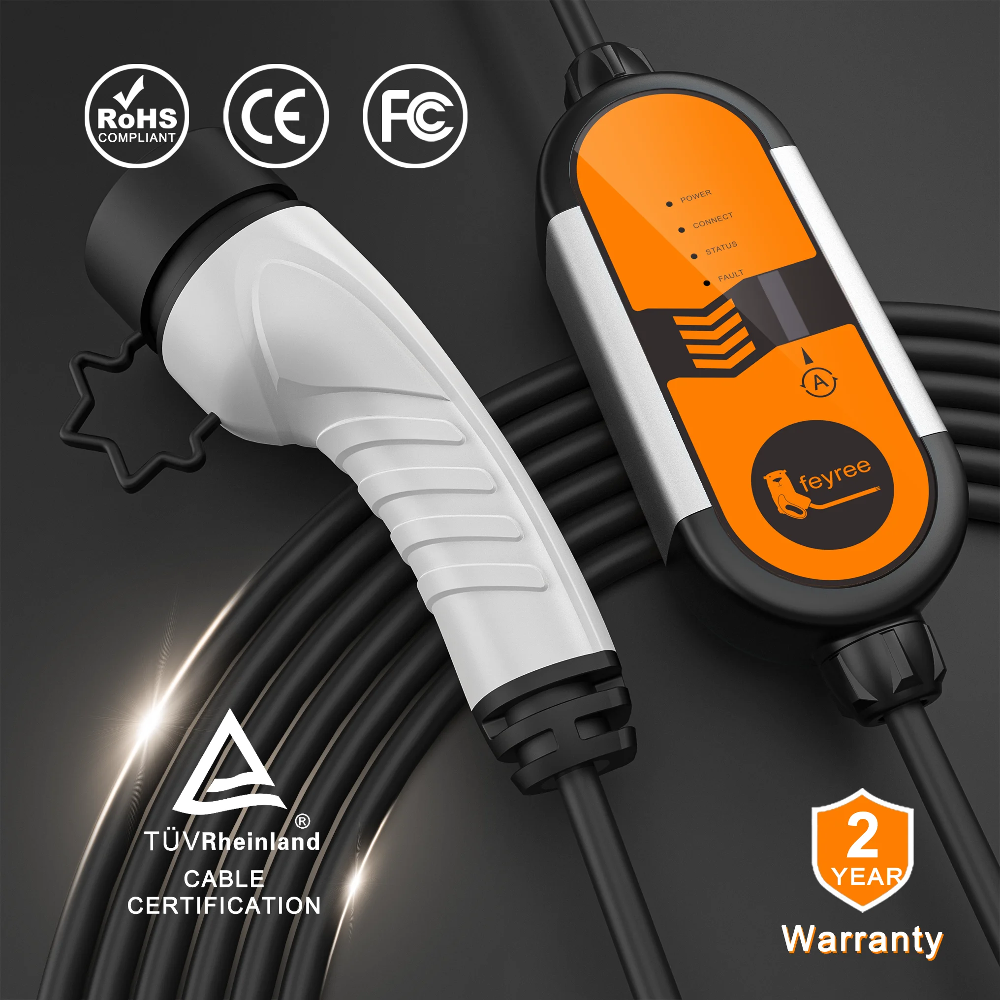 Feyree Type2 16A 3.5KW cargador EV portátil Cable de carga EVSE 5m con corriente de enchufe Schuko ajustable para cargador de coche eléctrico