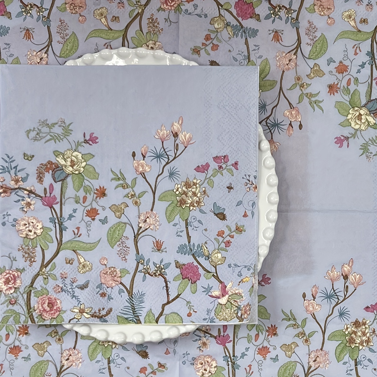 20pcs Vintage Wildflower Disposable Napkins for Parties, Weddings, Birthdays - 13x13 Inch, Perfect for Desserts & Celebrations