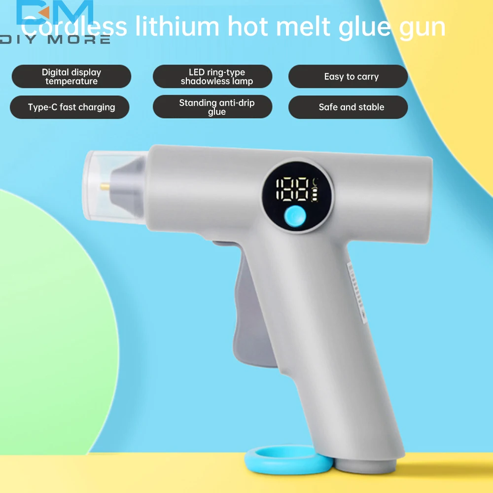 25W Digital Display Wireless Lithium Electric Hot Melt Glue Gun Type C With 22pcs Glue Stick DIY Household Hand Craft Tools