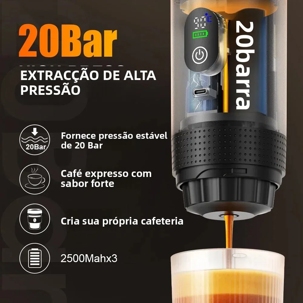 Máquina de café expresso portátil Foombthe com display digital 3 em 1 cápsula cafeteira para carro e casa cafeteira de acampamento
