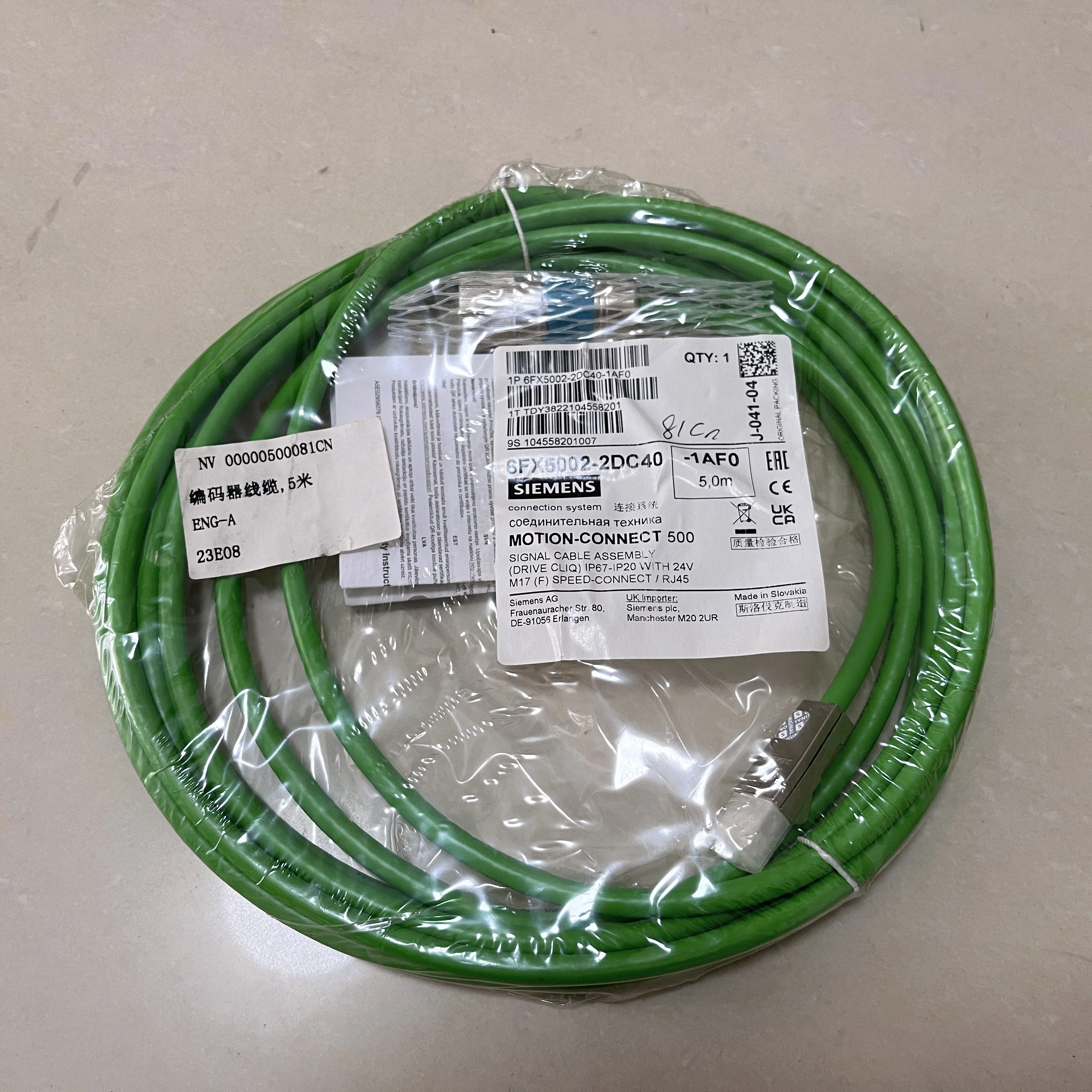 6Fx5002-2Dc40-1Af0 Siemens Encoder Line 828D Encoder Cable Signal Cable 5m