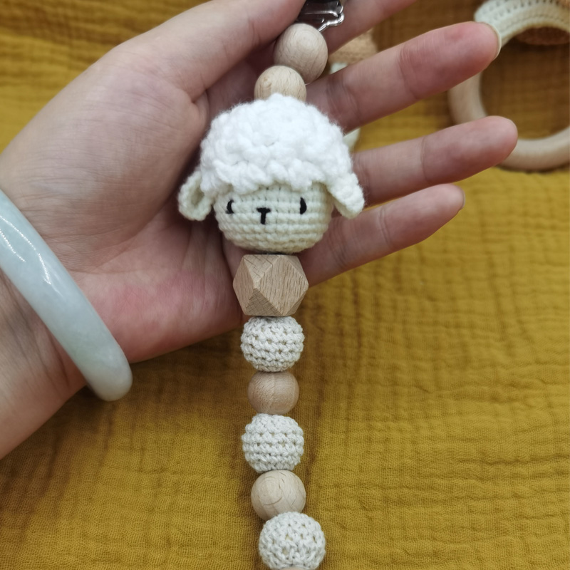 Baby Pacifier Clip Crochet Sheep Handbell Teething Rattle Dummy Chain Boy Girl Unisex Teether Infant Shower Gift