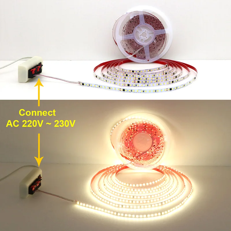 AC220V 230V 5M 600 LED Strip 2835 120LEDs/m Home Lamp Strip Red Ice Blue Green Yellow Pink Flexible And Cuttable Soft Lamp Bar