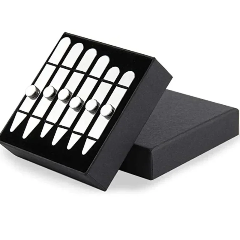 Colar magnético de aço inoxidável, 6 peças, suporte para colarinho masculino, camisa masculina de negócios, inserções de reforço de osso fixas com caixa