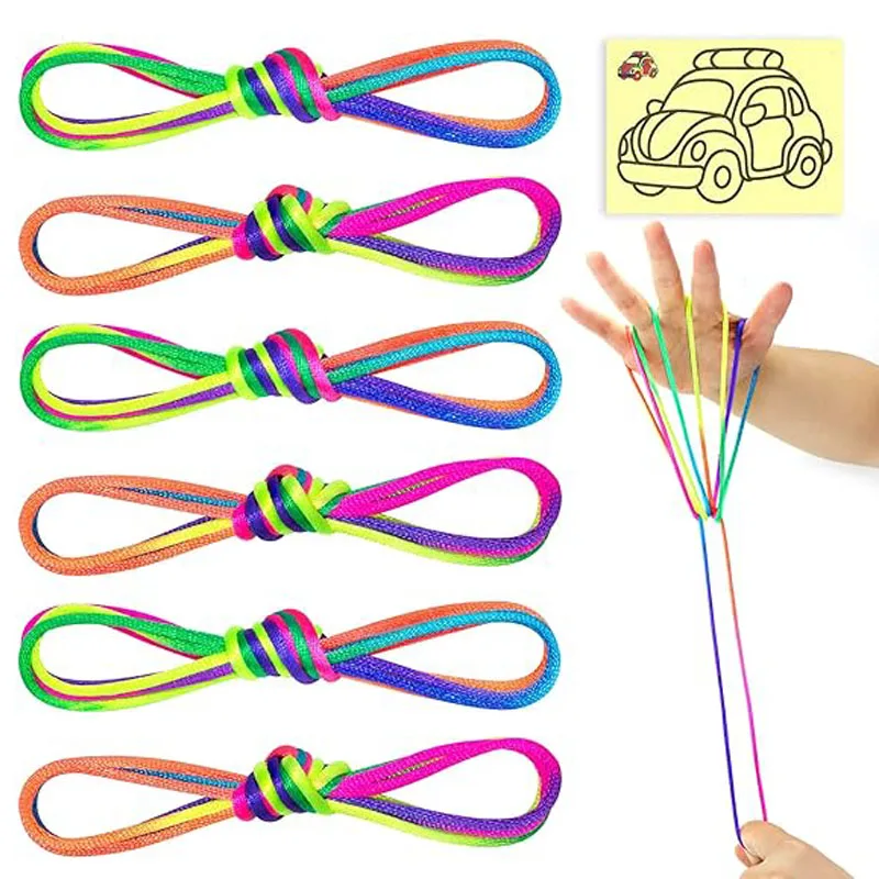 6 uds juegos de cuerdas para niños gatos cuna cuerda de color arcoíris 160CM regalo del Día de los niños suministros de fiesta de cumpleaños Kinder Spiele