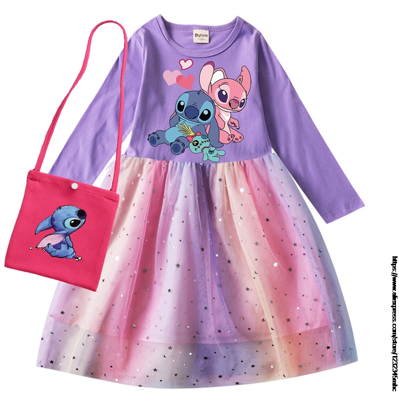Disney-Vestido de manga larga y bolsa para niñas, traje de fiesta de princesa, Cosplay, ropa para bebés