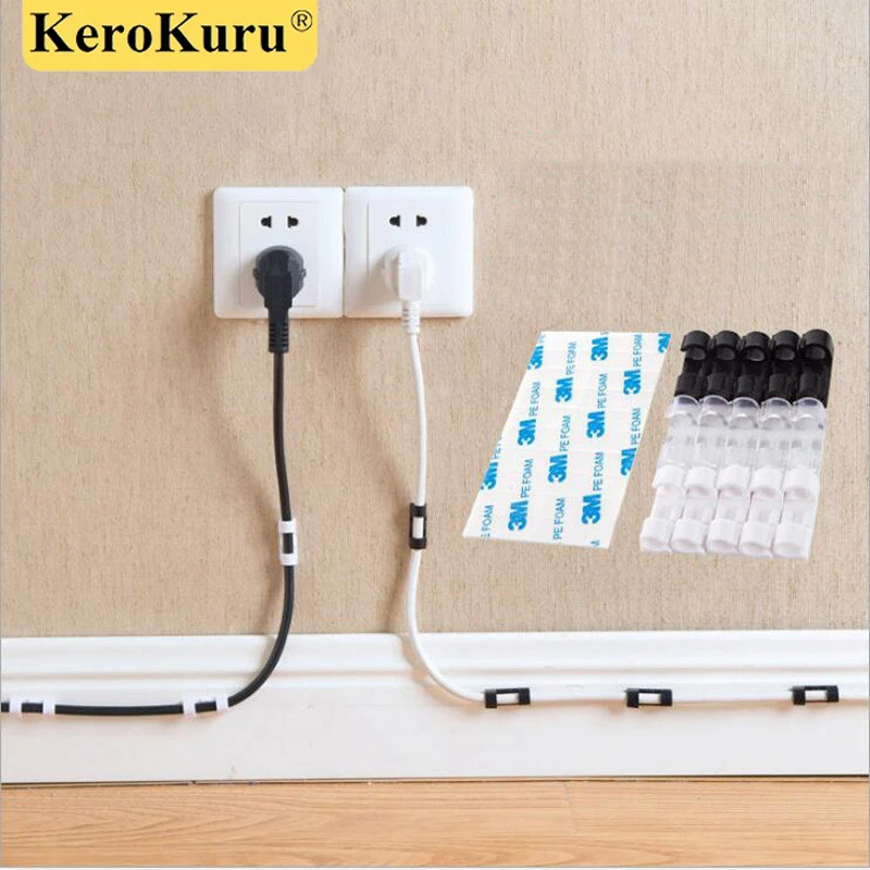Clips organizadores de cables, gestión de cables, escritorio y estación de trabajo, administrador de cables ABS, soporte para cables, carga USB, línea de datos, bobinadora