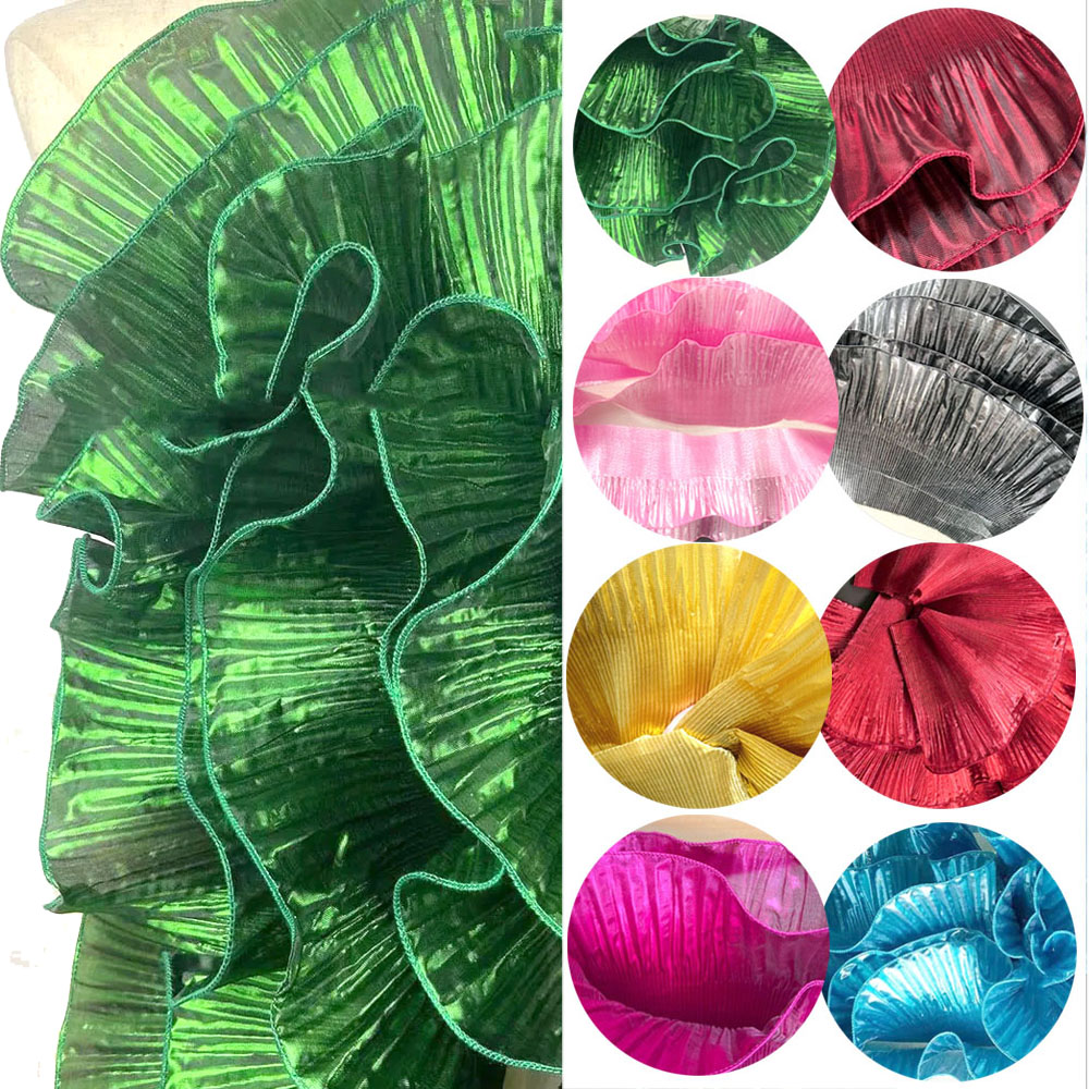 1/2 jardas metálico brilhante plissado guarnições crinkle organza tecido de renda para diy traje saia borda artesanato retalhos suprimentos