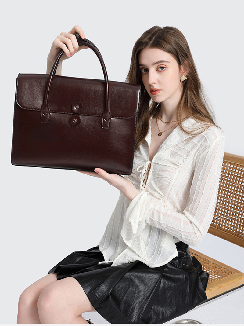Echt lederen damesaktentas Luxe mode Vintage kantoor Zakelijk Hoge kwaliteit schouderzijde 14-inch laptoptas