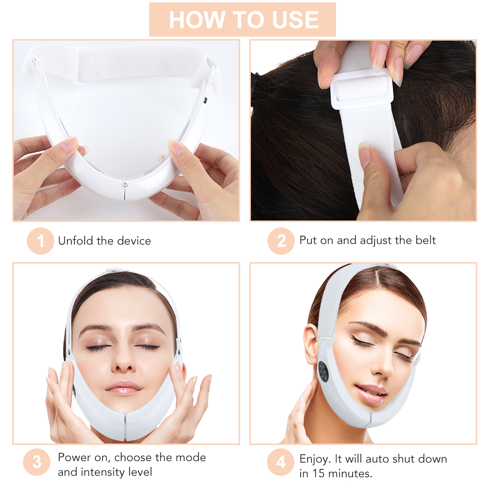 Facial V Lifting เครื่องนวดสั่นสะเทือน LED Photon Therapy อุปกรณ์ยกกระชับผิวหน้า Double Chin V Face Shaped Cheek Lift เข็มขัดเครื่อง
