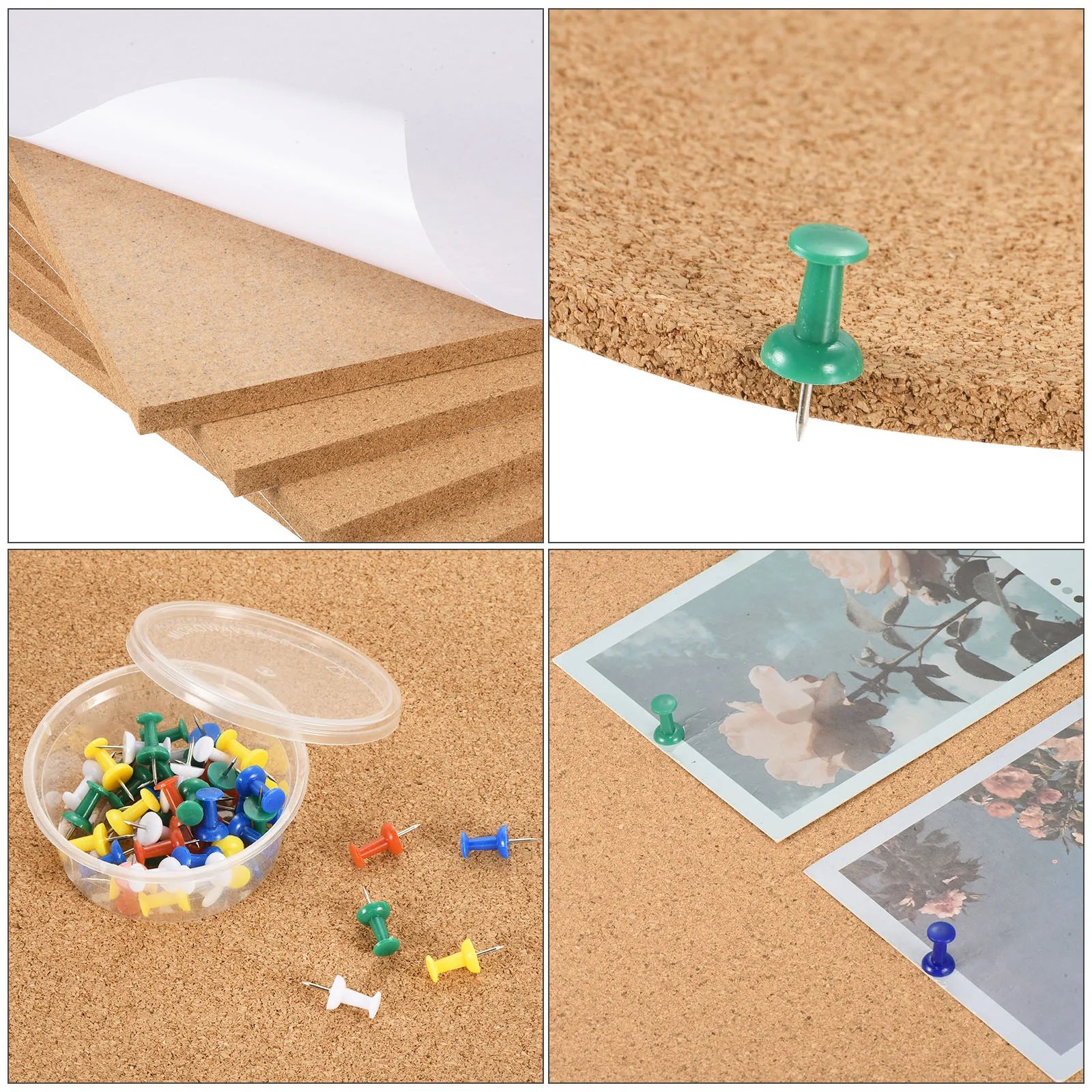 Square Cork Board Bulletin Board Self Adhesive Small Square Pin Board with Push Pin Wood Clips Wall Cork Board Tiles Corkboard