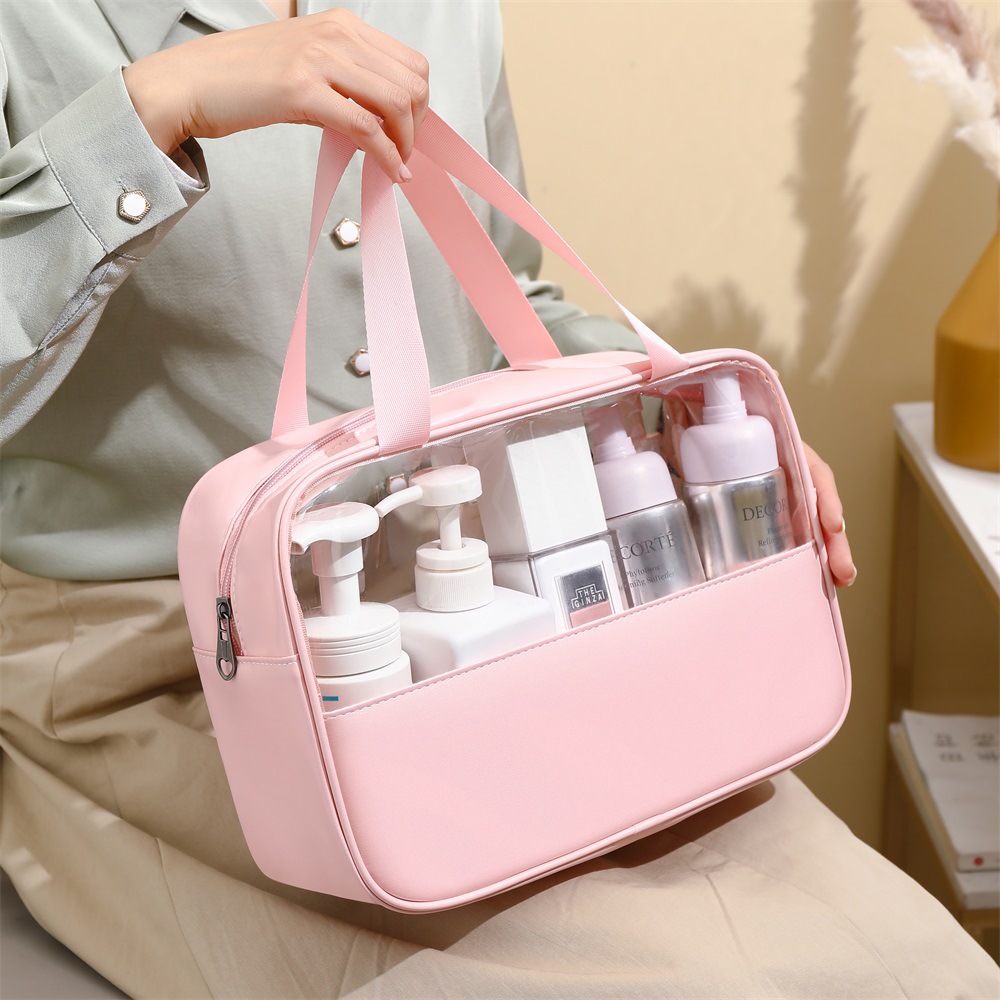 Hochästhetische wasserdichte PVC-Handtasche im Ins-Stil. Neue transparente Hand-Make-up-Tasche. Tragbare Kulturtasche mit großer Kapazität