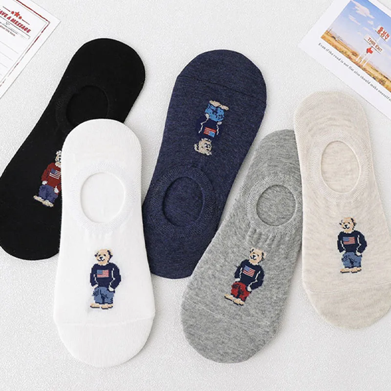 Calcetines calientes Calcetines de piso Calcetines para niñas Calcetines de alta calidad Calcetines finos de algodón con dibujos animados para mujer, medias con dibujos de osos pequeños, estilo coreano, para verano