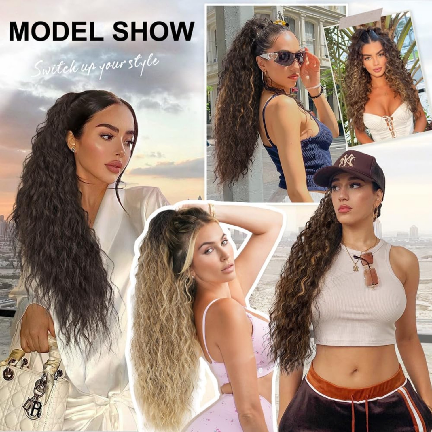 Extensión de cola de caballo para mujer, extensiones de cabello con cordón, cola de caballo ondulada larga y rizada, postizo sintético ondulado Natural