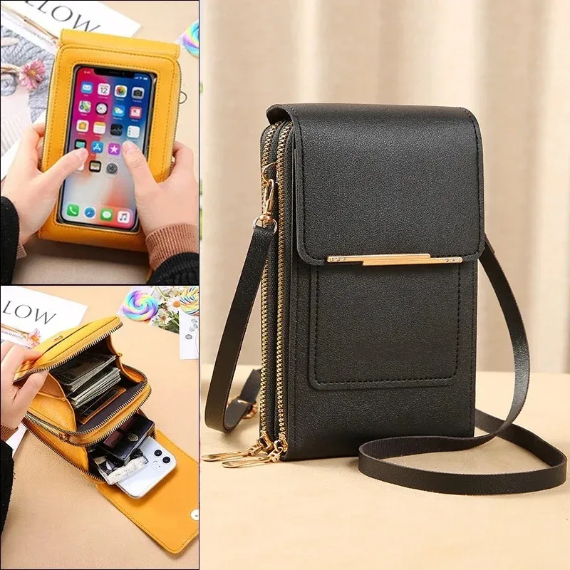 Bolsa louca fashion com bloqueio de tela sensível ao toque, bolsa para celular feminina, porta cartão, bolsa de ombro crossbody