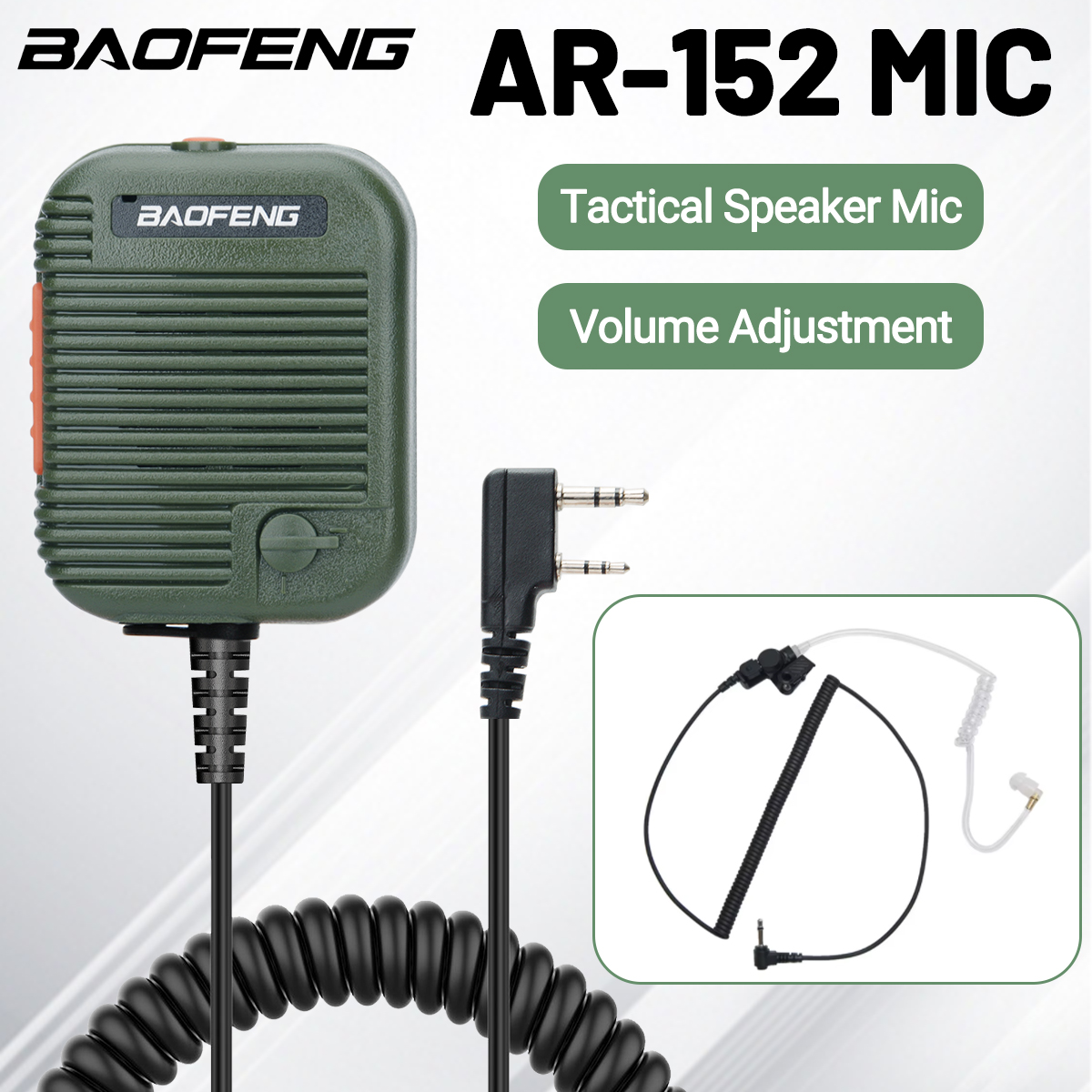 Baofeng AR-152 Тактический Дистанционный Динамик С Микрофоном K-штекером, Двусторонняя Радиосвязь, Регулируемая Громкость