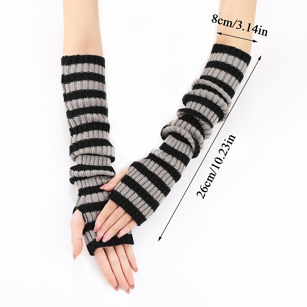 Guantes largos sin dedos a rayas para mujer, calentador de brazo de invierno, manga de brazo tejida, guantes informales para codo, regalos de navidad