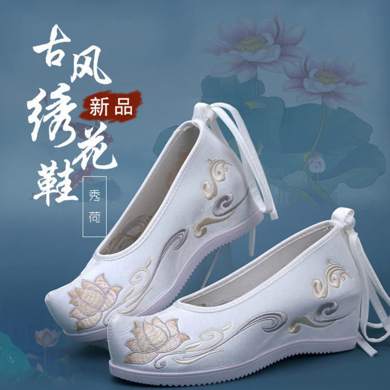 Handgeborduurde Hanfu-schoenen voor dames Traditionele Chinese bruiloftsdansflats Canvas Beijing Opera-schoenen met Phoenix-patroon