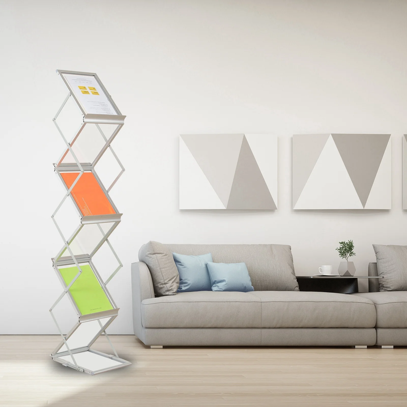 7 Pockets No Need Installation Folding Magazine Rack Handheld Easy Mobility Trade Show Flyer Holder Brochure Display Stand