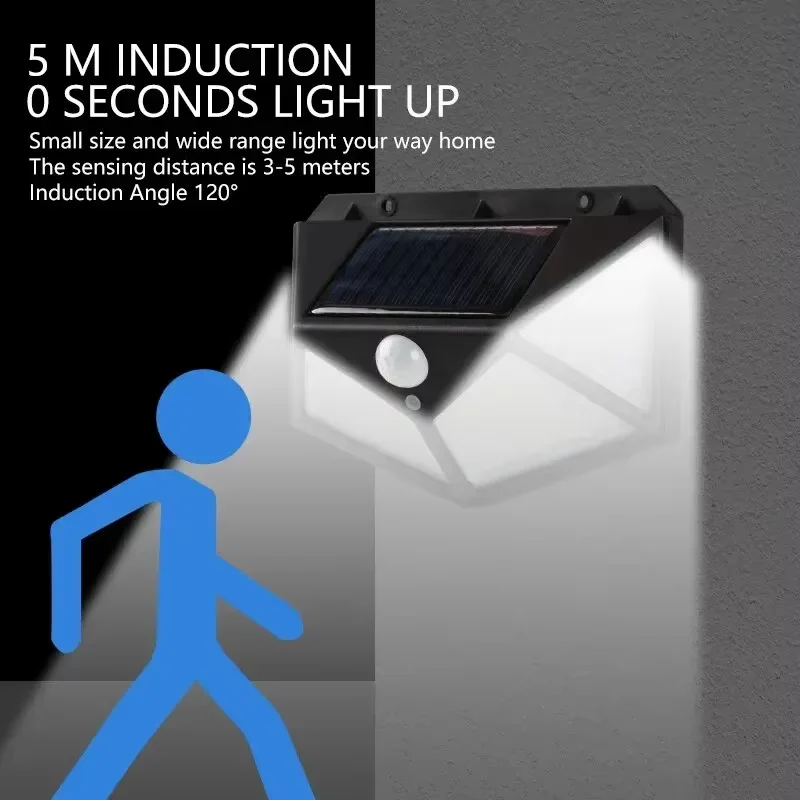 100 LED luz de parede decorativa externa movida a energia solar com sensor de movimento e ip65 à prova d'água para trilhos de jardim e gazebos