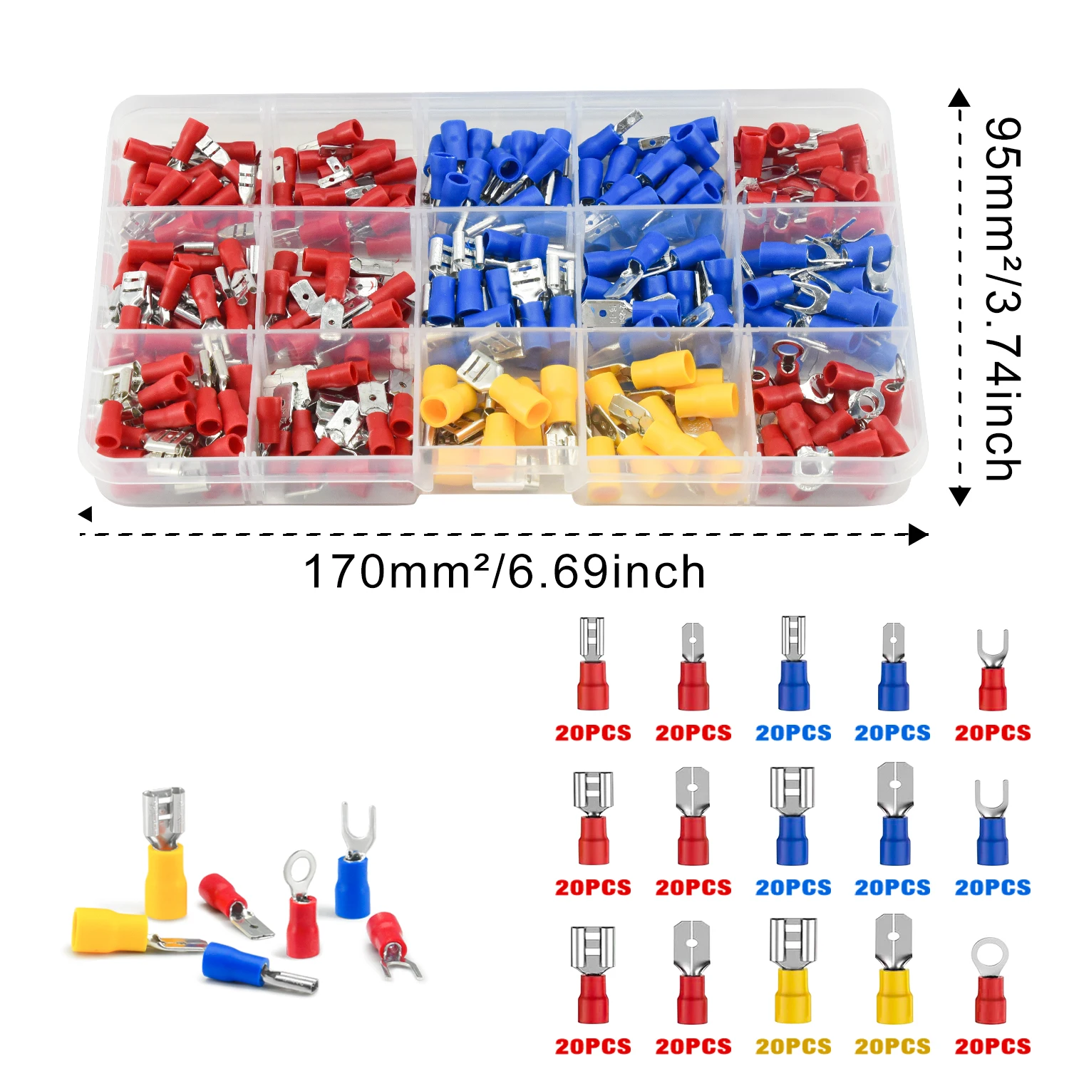 280-teiliges Drahtverbinder-Set, männlich und weiblich, isolierte Anschlüsse, Kalt-Crimp-Anschlüsse, verschiedene Crimp-Anschlüsse, Spaten-Stoß-Stecker-Set