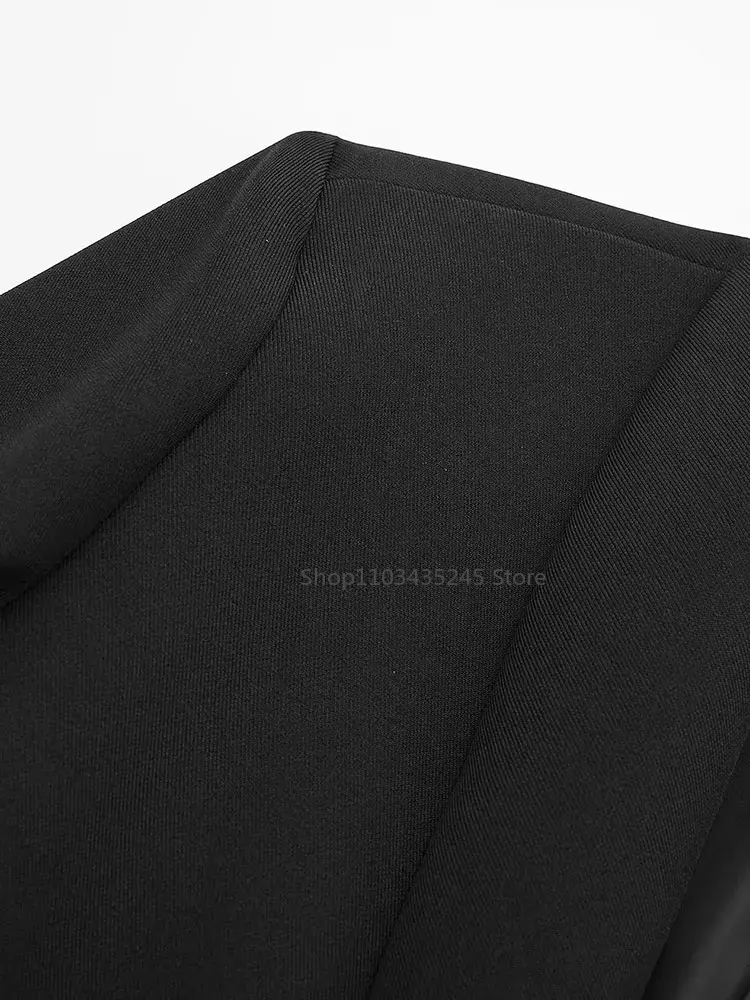 Damenmode Satin schwarz mit Feder blazer Jacke Vintage gekerbten Hals Single Button Langarm weibliche Outfits