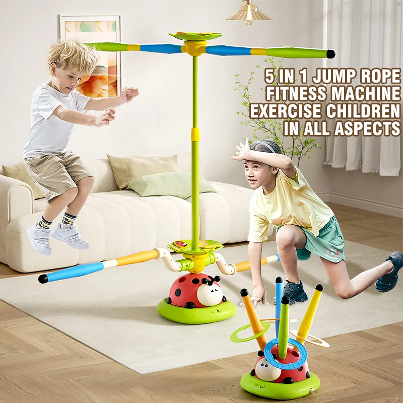 Jouets de sport de saut musical 5 en 1, jeu d'anneau de lancer 3 en 1 et lanceur de tir pour enfants, Machine d'extérieur multifonction coccinelle