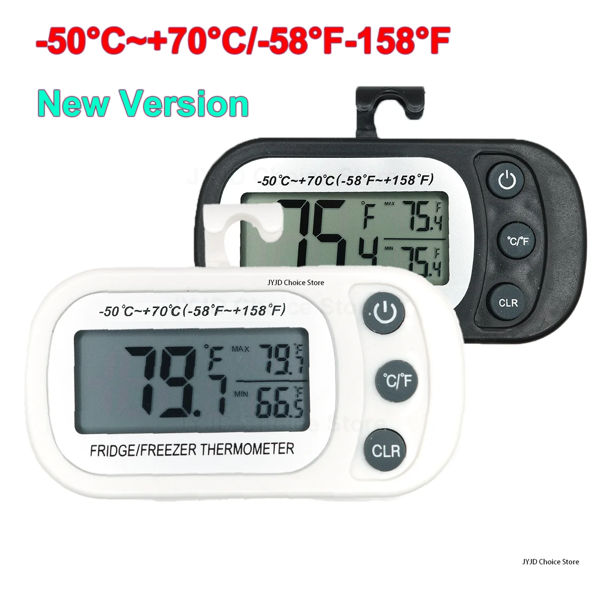 Digitales Gefrierschrank-Raumthermometer, großes LCD, wasserdichtes Kühlschrank-Thermometer, magnetische Rückseite und Haken für Küche, Zuhause, Restaurant