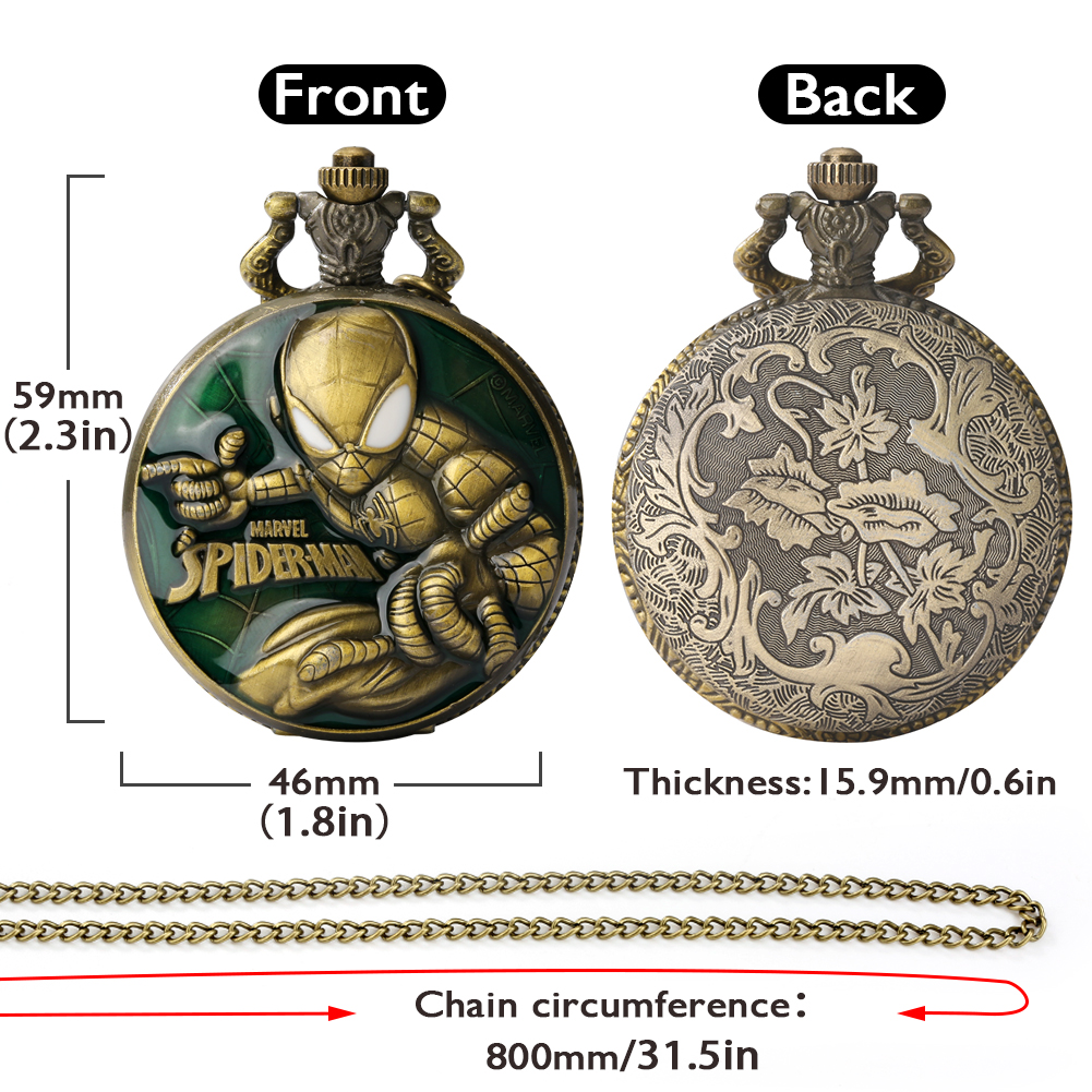 Marvel Spiderman Comic Anime reloj de bolsillo de cuarzo moda famosa Spider Hero hombres Cosplay Steampunk COLLAR COLGANTE reloj de cadena
