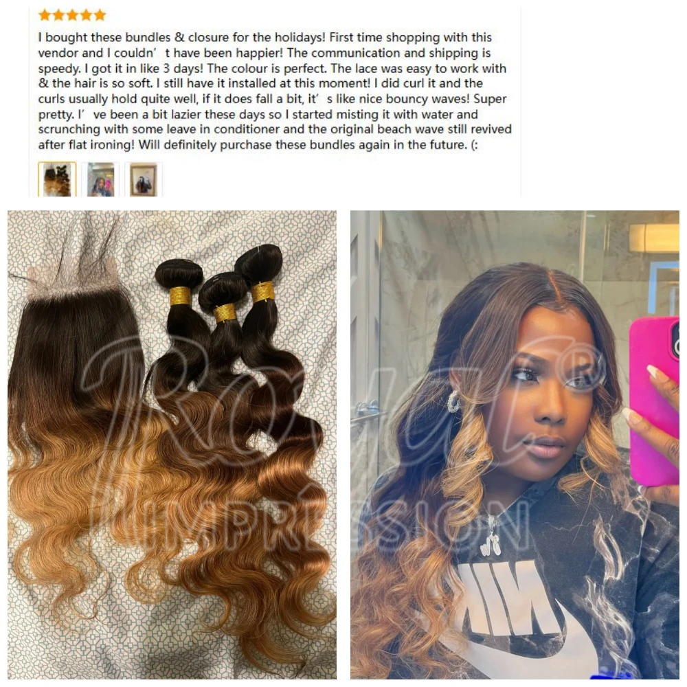 Extensiones de cabello humano ondulado de Color ombré con cierre, cabello humano brasileño 1b/4/27, extensiones de cabello humano postizo