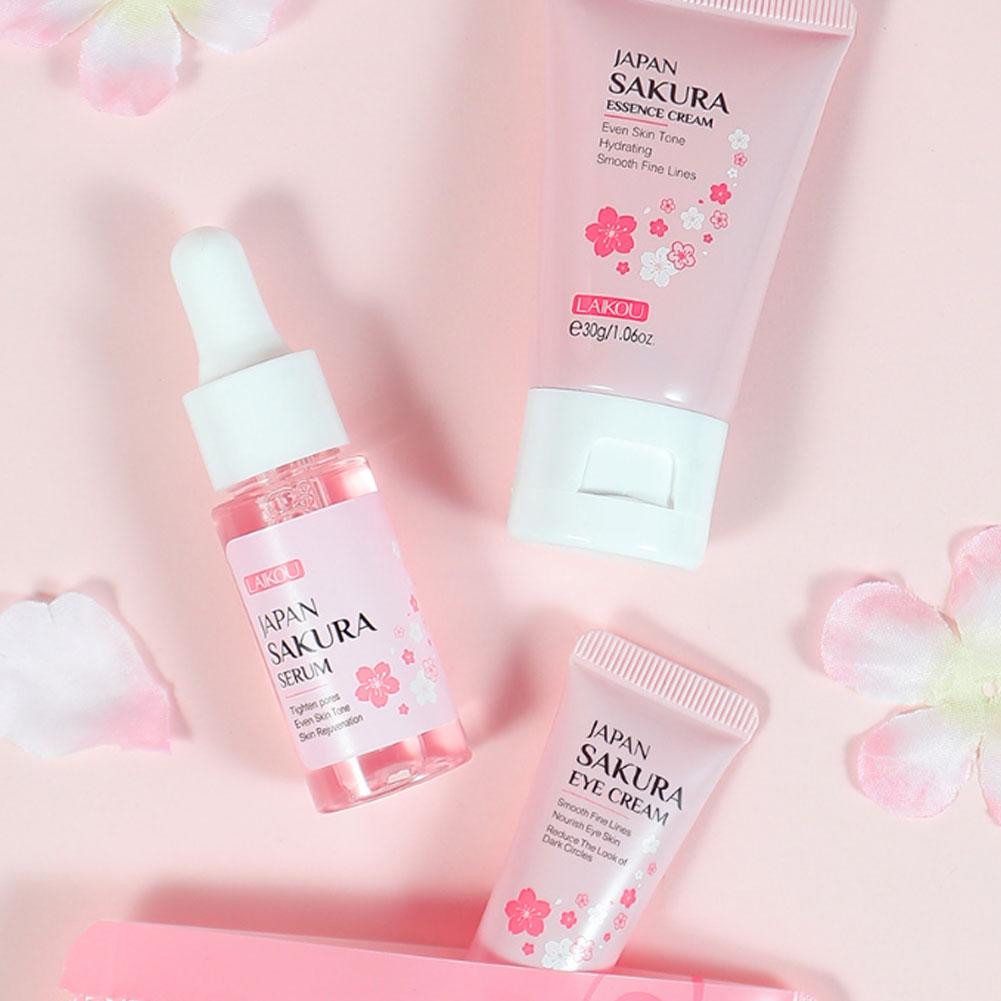 Kit da 3 pezzi per donna Sakura Set per la cura della pelle crema per il viso essenza per il viso siero per gli occhi Set per la cura della pelle del viso confezione regalo del prodotto