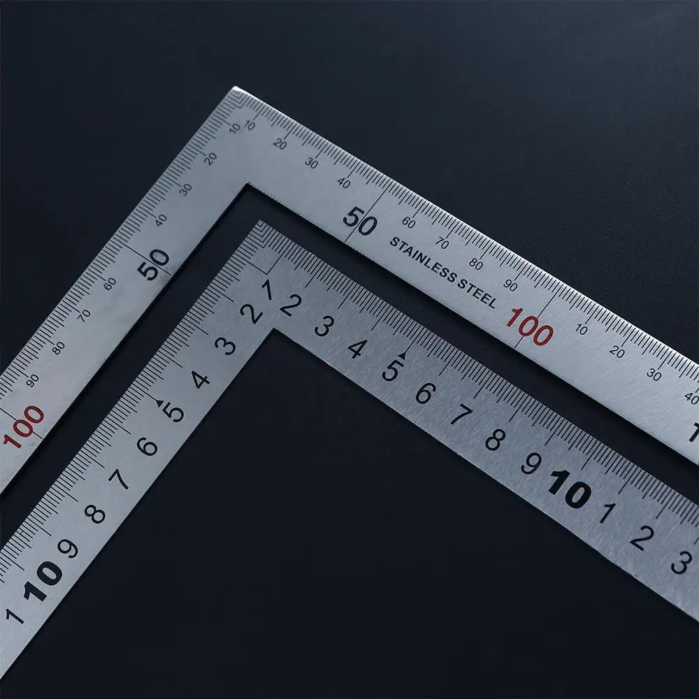 Strumento di misurazione bifacciale in acciaio inossidabile Materiale scolastico Righello a forma di L Righello angolare 90 Righello dritto Righello da 90 gradi