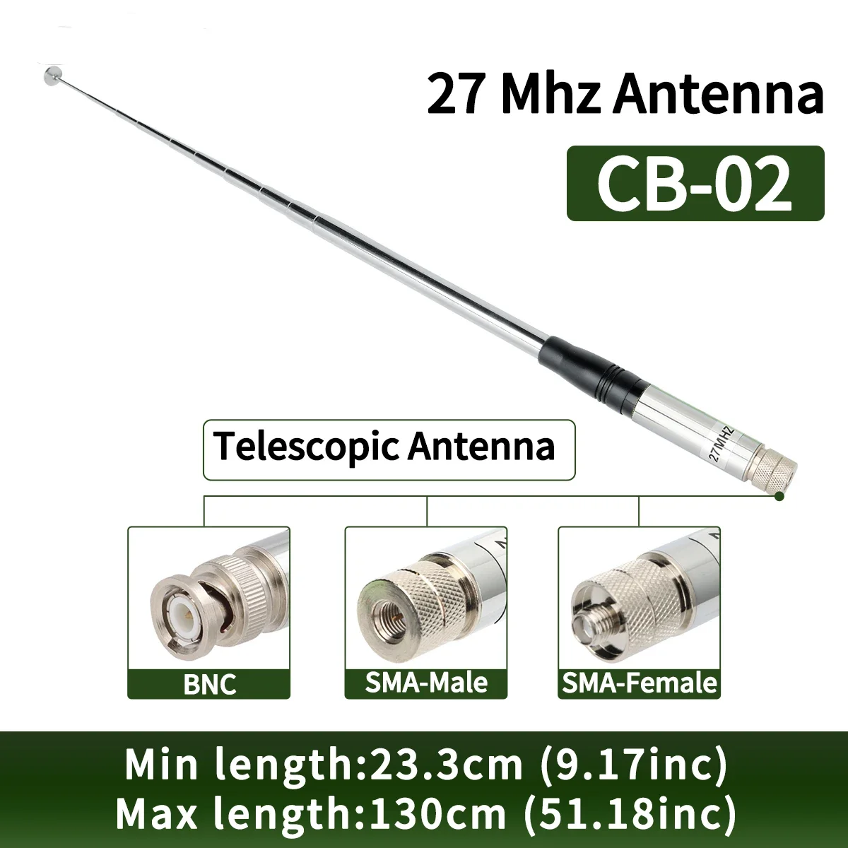 Antena cb telescópica portátil sma-fêmea/sma-macho/bnc de 27mhz para quansheng UV-K5 UV-K5(8) baofeng UV-K61 walkie talkie