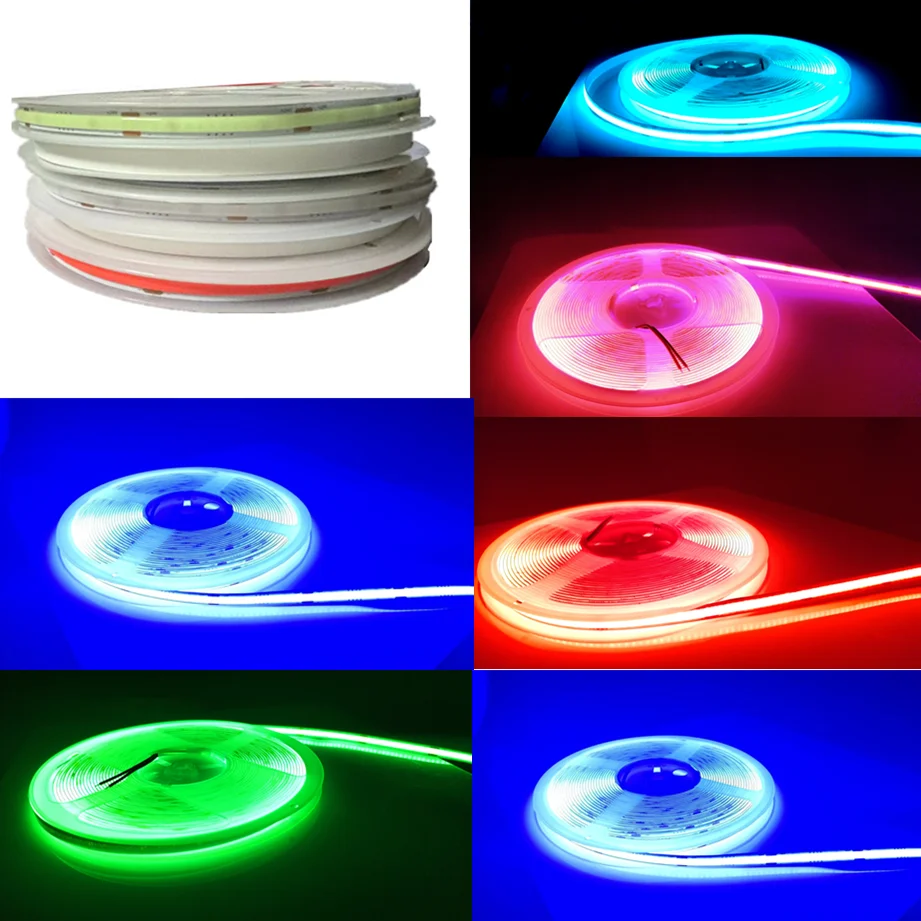 Tira COB DC 12V 24V 320Leds/480LedsM alta densidad RA90/RA95 rosa amarillo hielo azul rojo verde cinta Flexible cuerda FOB luz LED