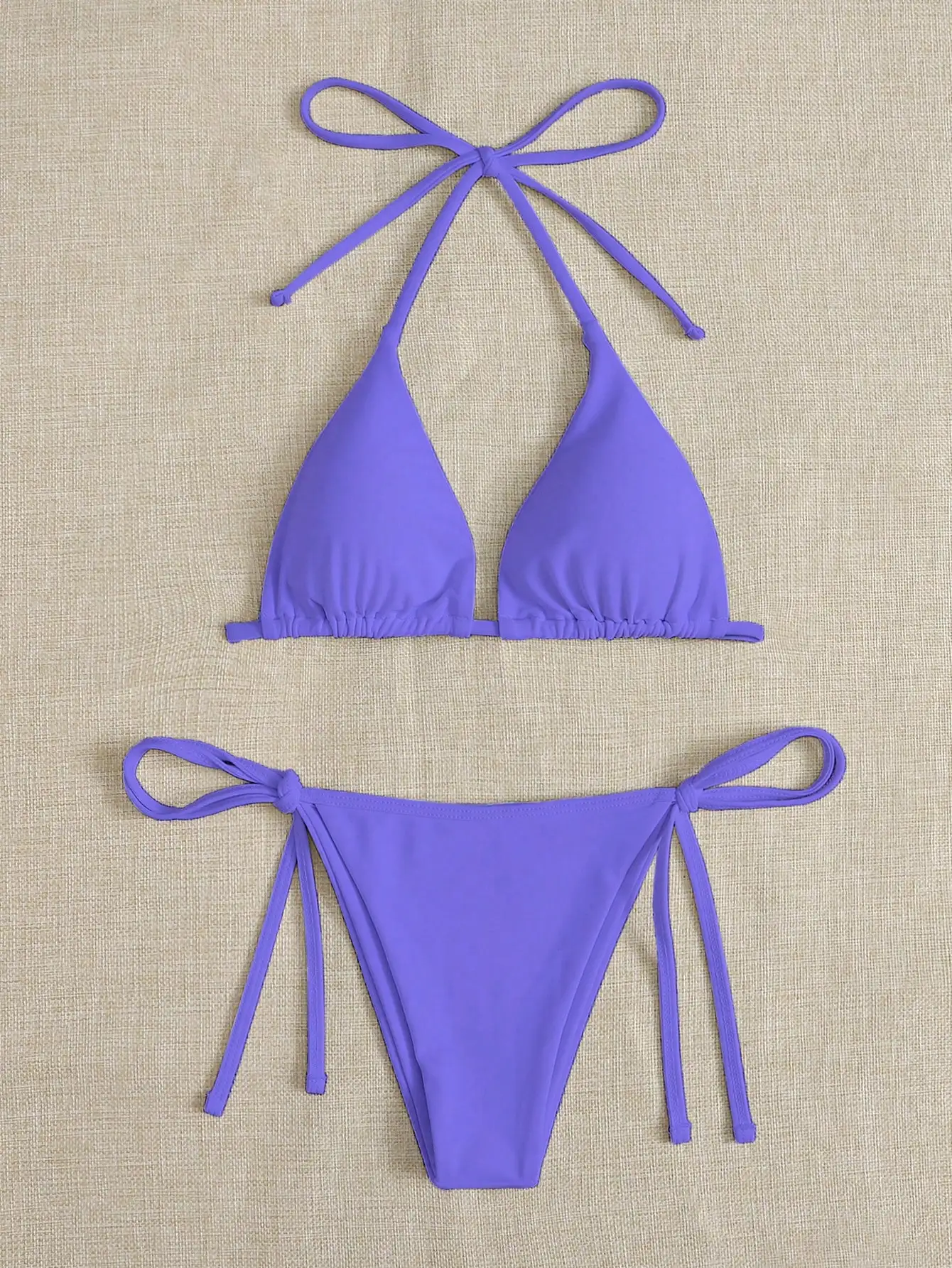 Ensemble de maillot de bain pour femme à bretelles bikini à trois points de couleur unie