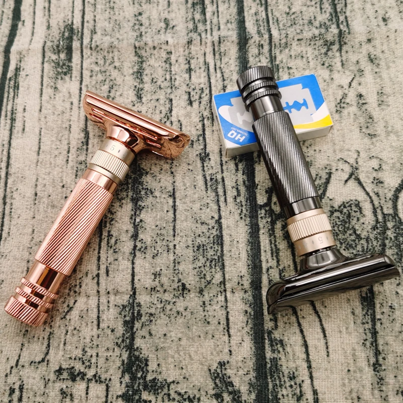 Nuovo design 1-8 Rasoio di sicurezza classico regolabile a doppio bordo Rasoio con lama in acciaio inossidabile Il miglior rasoio da barba per uomo (10 lame)