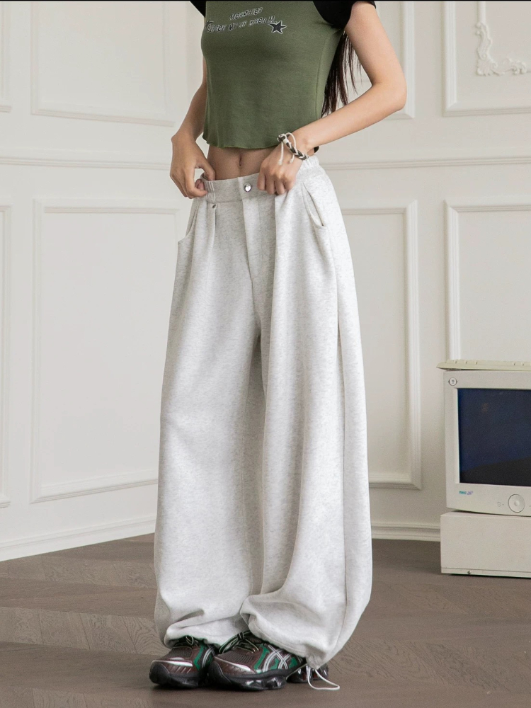 HOUZHOU-pantalones de chándal holgados Vintage para mujer, pantalón de pierna ancha holgado coreano Y2k con cremallera, Pantalón deportivo informal, ropa de calle, otoño 2024