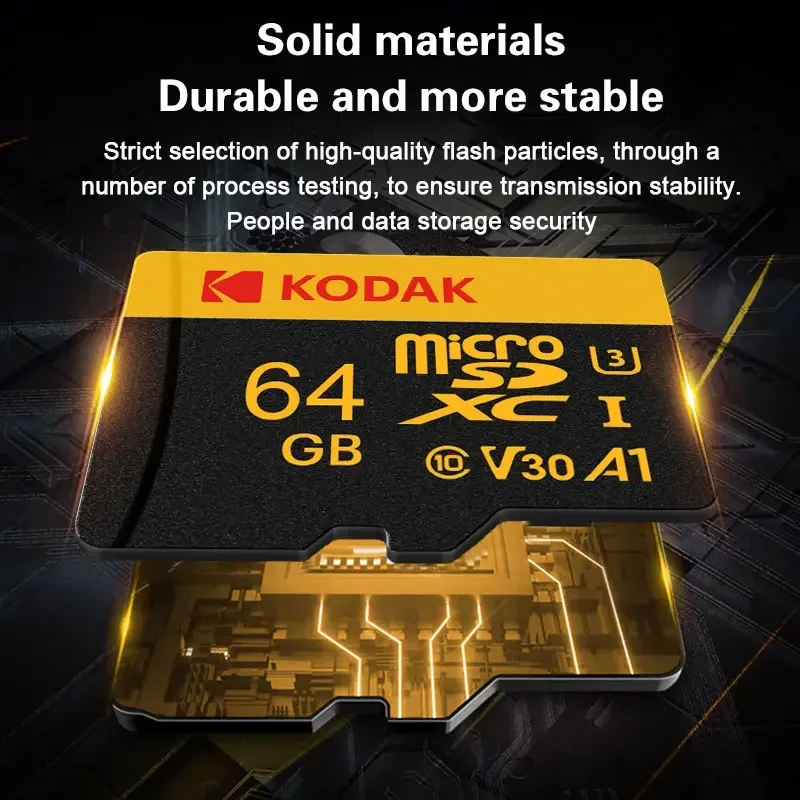 2Pcs Kodak Original Micro TF SD Cards 64GB U3 V30 Flash Card 4K Full HD Memory Card TF Memory for Phone/Computer with SD Adapter