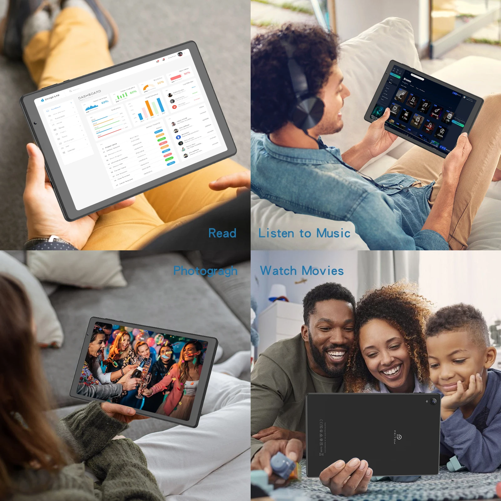PRITOM Tablet 10 Zoll Android 12 32 GB ROM 512 GB Erweitern Sie Tablets, 2 GB RAM Wi-Fi 6 Tablet-PC mit 1,6 GHz Quad-Core-CPU, 10,1 Zoll