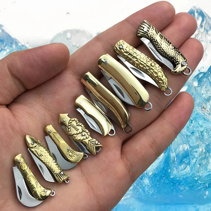 Túi Mini Dao Đồng Móc Khóa Thép Không Gỉ Mặt Dây Chuyền Rau Củ Lưỡi Dao Cắt Ngoài Trời Công Cụ Di Động Gấp Mở Hộp