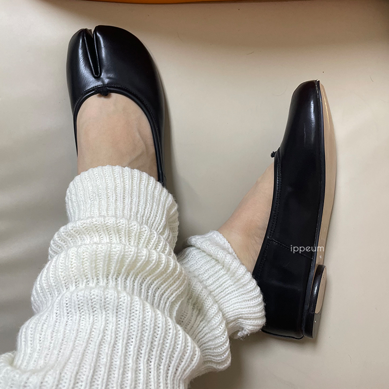 IPPEUM タビスシューズ黒バレエフラットスプリットトゥシューズ女性メアリージェーンズプラスサイズ 44 ドレスローファーバレリーナ Zapato Mujer